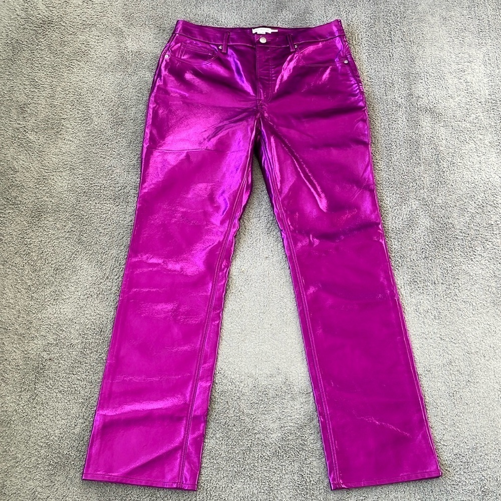 EC Good American High Rise Straight Faux Leather Jeans - Powder Purple Metallic